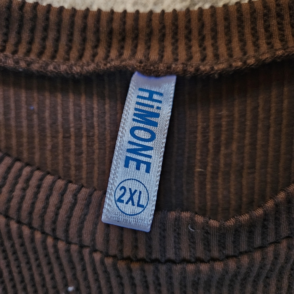 HiMONE Brown Ribbed Tshirt Dress With Pockets, Size 2XL - Picture 2 of 3